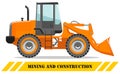 Wheel loader. Detailed illustration of heavy mining machine and construction equipment. Vector illustration.