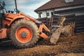 Wheel loader excavator doing construction works on site Royalty Free Stock Photo