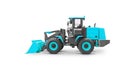 Wheel Loader Isolated on a White Background. Blue Front Loader. Loading Shovel. Royalty Free Stock Photo