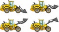 Wheel loaders. Heavy construction machines. Vector illustration