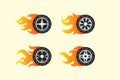 Wheel logo fast speed with a fiery trail design vector illustration