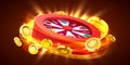 Wheel of luck or fortune. Colorful gambling wheel. Online casino. Banner for internet casino. Big win concept.