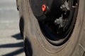 Wheel of military truck. Parade of victory in Ukraine Royalty Free Stock Photo