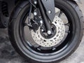 Wheel of a motorcycle with disc brake Royalty Free Stock Photo