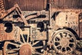 Wheel of an old rusty wagon abandoned in the train cemetery of Uyuni Bolivia