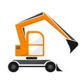 Wheel orange excavator with dipper. Single isolated . Royalty Free Stock Photo
