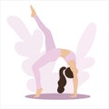 Wheel pose. Isolated young woman character doing yoga