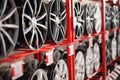 Wheel rims on showcase Royalty Free Stock Photo