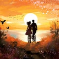 Wheel of Romance: A Couples' Bike Ride Royalty Free Stock Photo