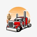 18 Wheel Semi Truck in the Desert Vibes Vector Art Illustration. Best for Tshirt Design and Truck Related Industry