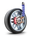 Wheel, shock absorber and brake pads Royalty Free Stock Photo
