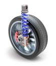 Wheel, shock absorber and brake pads Royalty Free Stock Photo