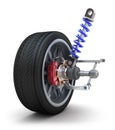 Wheel, shock absorber and brake pads Royalty Free Stock Photo