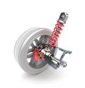 Wheel, shock absorber and brake pads Royalty Free Stock Photo