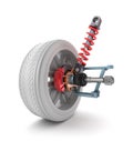 Wheel, shock absorber and brake pads Royalty Free Stock Photo