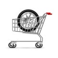 Wheel in the shopping cart. Royalty Free Stock Photo