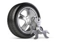 Wheel and spinner wrench. Car service 3d icon. Royalty Free Stock Photo