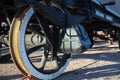 Wheel with spokes old railway car close to Royalty Free Stock Photo