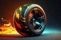 Wheel sport car at speed automobile racing motorsport, generative ai