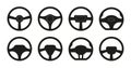 Wheel steering for car. Handle wheel of car. Auto steering collection. Modern icons for steer. Variety silhouettes of vehicle Royalty Free Stock Photo