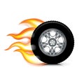 Wheel/tire and fire flames isolated on white Royalty Free Stock Photo