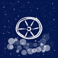 Wheel, tires, traffic, transportation, road, travel, automotive. Banner, illustration with dark blue color background. New