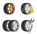 Wheel tools and repair icons set
