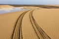 Wheel Tracks in Desert near Walvis Bay, Namibia Royalty Free Stock Photo