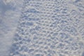 Wheel tread on white snow. The trail from the tread of truck wheel in the snowÃÆ road in winter time. Car tire tread imprint