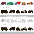 Wheel vehicles set. Find correct shadow.