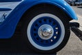 The wheel vintage car, Peugeot 201 m4 porters 1936, in the parking lot near the beach at Navodari