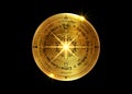 Wheel of the Year is an annual cycle of seasonal festivals. Old Gold Wiccan calendar and holidays. Compass with triple moon Wicca Royalty Free Stock Photo