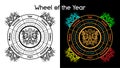 Wheel of the year vector illustration of pagan equinox holidays. Wiccan solstice calendar. Magical seasons, yule