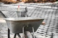 The wheelbarrow at the construction site is close Royalty Free Stock Photo