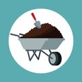 wheelbarrow with eart shovel garden Royalty Free Stock Photo