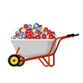 Wheelbarrow and gems. treasures in garden trolley. Vector Illustration