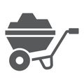 Wheelbarrow glyph icon, tool and cart, agriculture sign, vector graphics, a solid pattern on a white background.