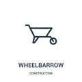 wheelbarrow icon vector from construction collection. Thin line wheelbarrow outline icon vector illustration