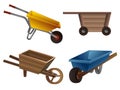 Wheelbarrow icons set, cartoon style