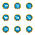 Wheelbarrow icons set, flat style