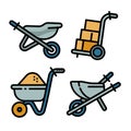 Wheelbarrow icons set, outline style