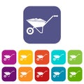 Wheelbarrow icons set