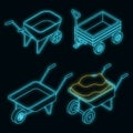 Wheelbarrow icons set vector neon