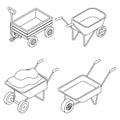 Wheelbarrow icons set vector outine