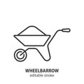 Wheelbarrow line icon. Gardening vector symbol. Editable stroke