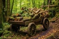 wheelbarrow loaded with logs in forest