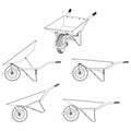 Wheelbarrow multiple views and outline only.
