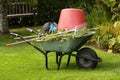 Wheelbarrow with rakes