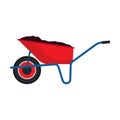 Wheelbarrow red garden vector tool equipment side view. Agriculture cart wheel cartoon farm. Flat lawn ground supplies Royalty Free Stock Photo