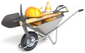 Wheelbarrow with shovel, pickaxe, traffic cones and hardhat 3D